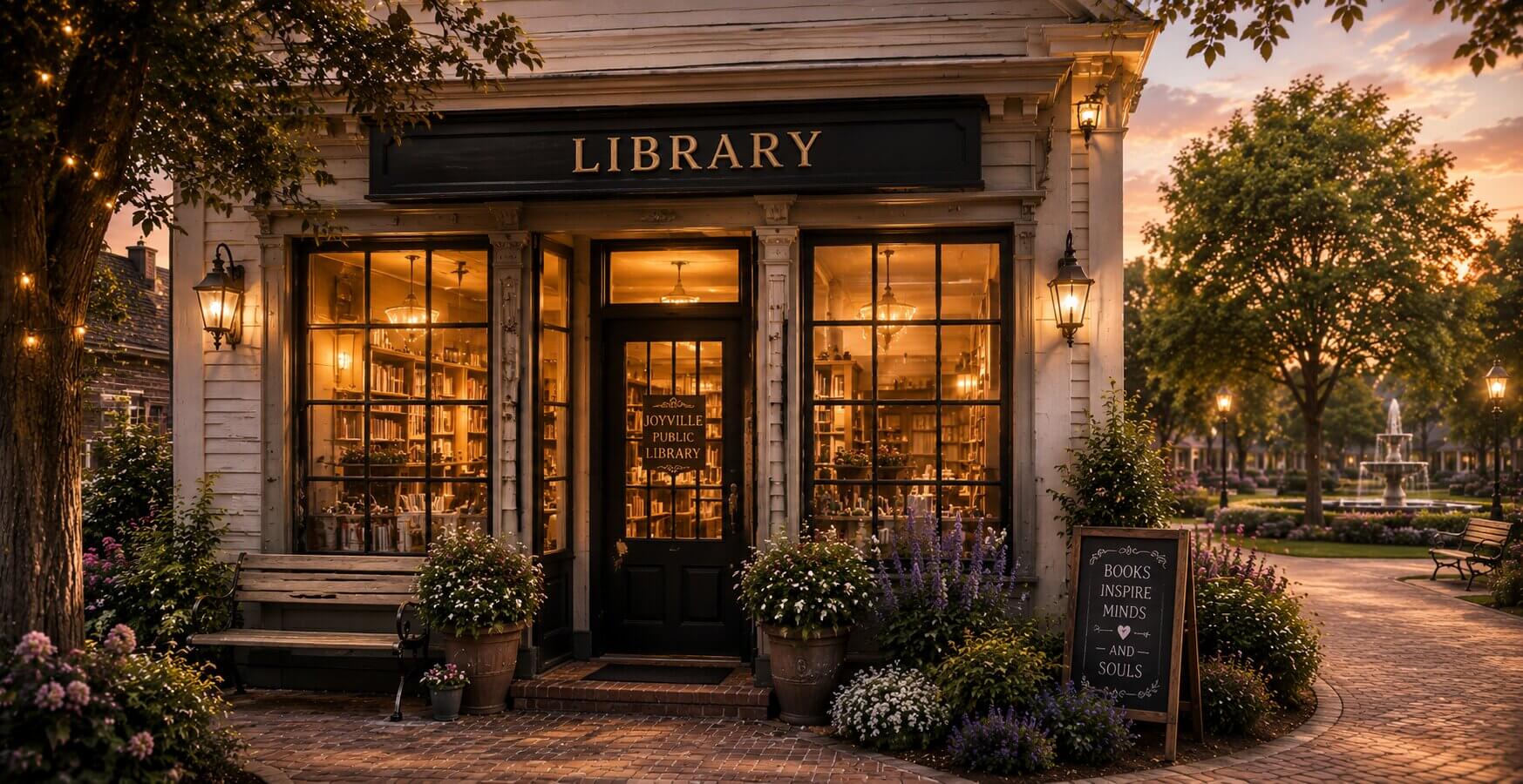 The Library, book club, Joy Journals, and quiet shelves of inspiration.